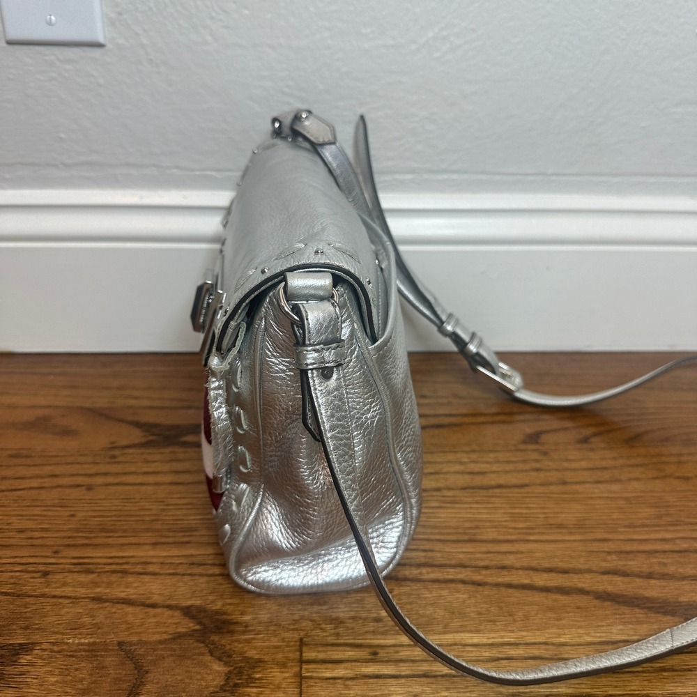 Aimee Kestenberg Washington Silver Leather Tote American Flag Crossbody Handbag - Picture 6 of 8
